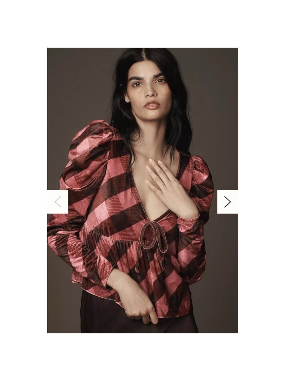 Women's Maeve Plaid Velvet Blouse Top Size L Pink Brown
